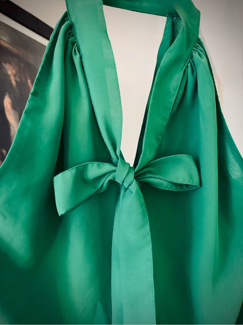 BANANA REPUBLIC Emerald Green Sheer Bow Halter Blouse XS Petite - Picture 7 of 8